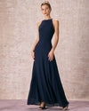 The Navy Halter Bowknot Back Maxi Dress - Threadford