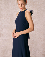 The Navy Halter Bowknot Back Maxi Dress - Threadford
