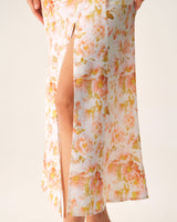 Orange Floral V-Neck Puffed Sleeve Maxi Dress - Threadford