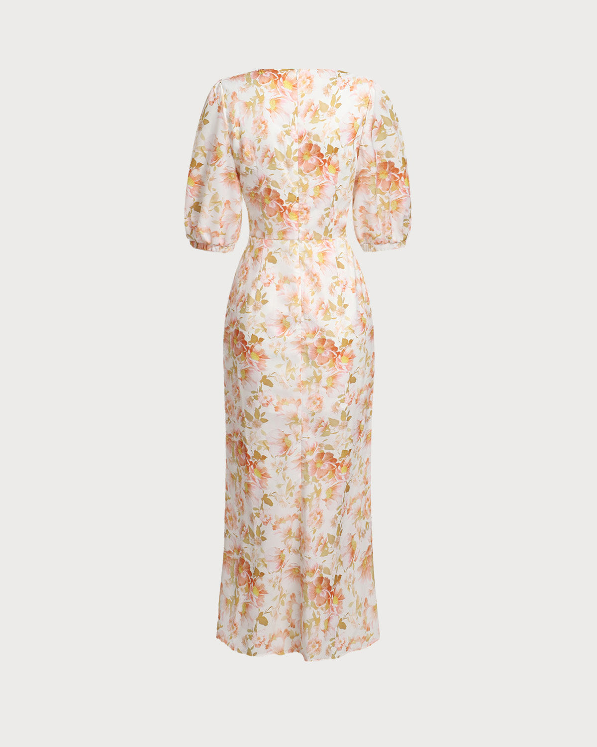 Orange Floral V-Neck Puffed Sleeve Maxi Dress - Threadford