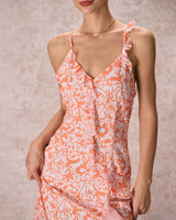 The Orange V Neck Floral Ruffle Maxi Dress - Threadford