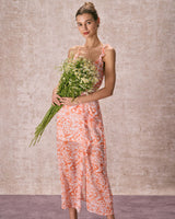 The Orange V Neck Floral Ruffle Maxi Dress - Threadford
