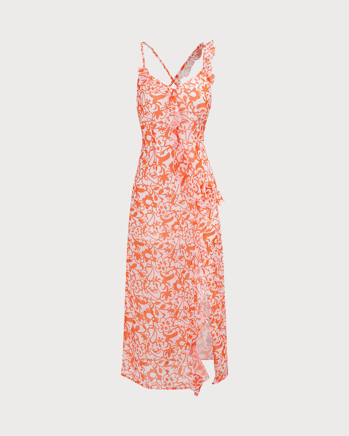 The Orange V Neck Floral Ruffle Maxi Dress - Threadford