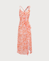 The Orange V Neck Floral Ruffle Maxi Dress - Threadford