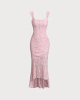 Pink Jacquard Bodycon Slip Maxi Dress - Threadford