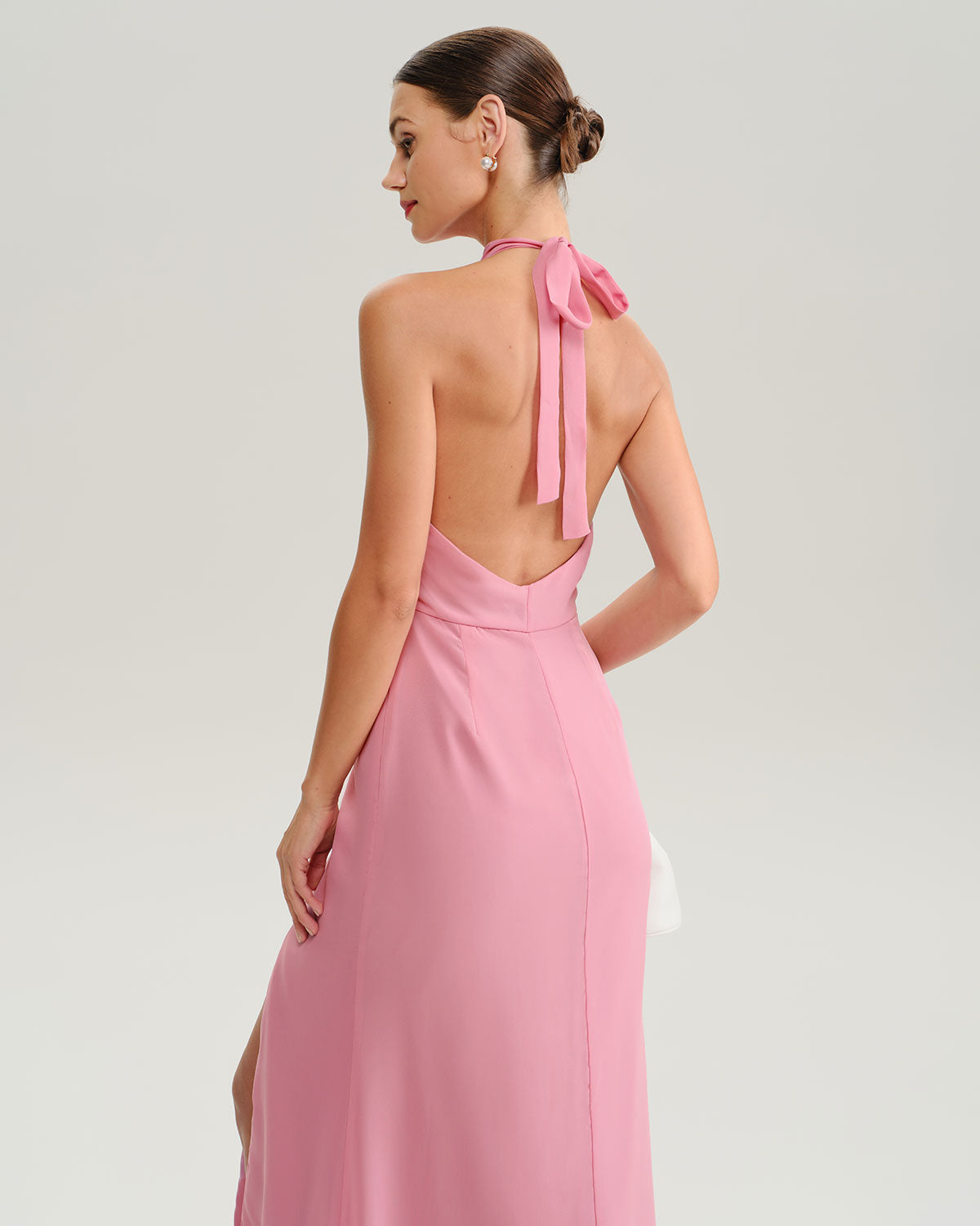 Pink Mock Neck Backless Maxi Dress - Threadford