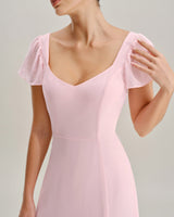 Pink Sweetheart Neck Chiffon Maxi Dress - Threadford