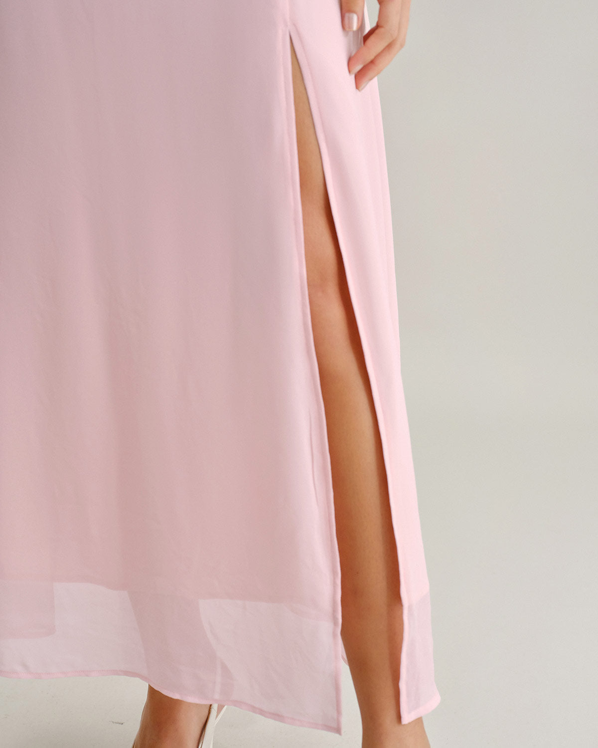 Pink Sweetheart Neck Chiffon Maxi Dress - Threadford