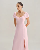 Pink Sweetheart Neck Chiffon Maxi Dress - Threadford