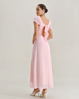 Pink Sweetheart Neck Chiffon Maxi Dress - Threadford