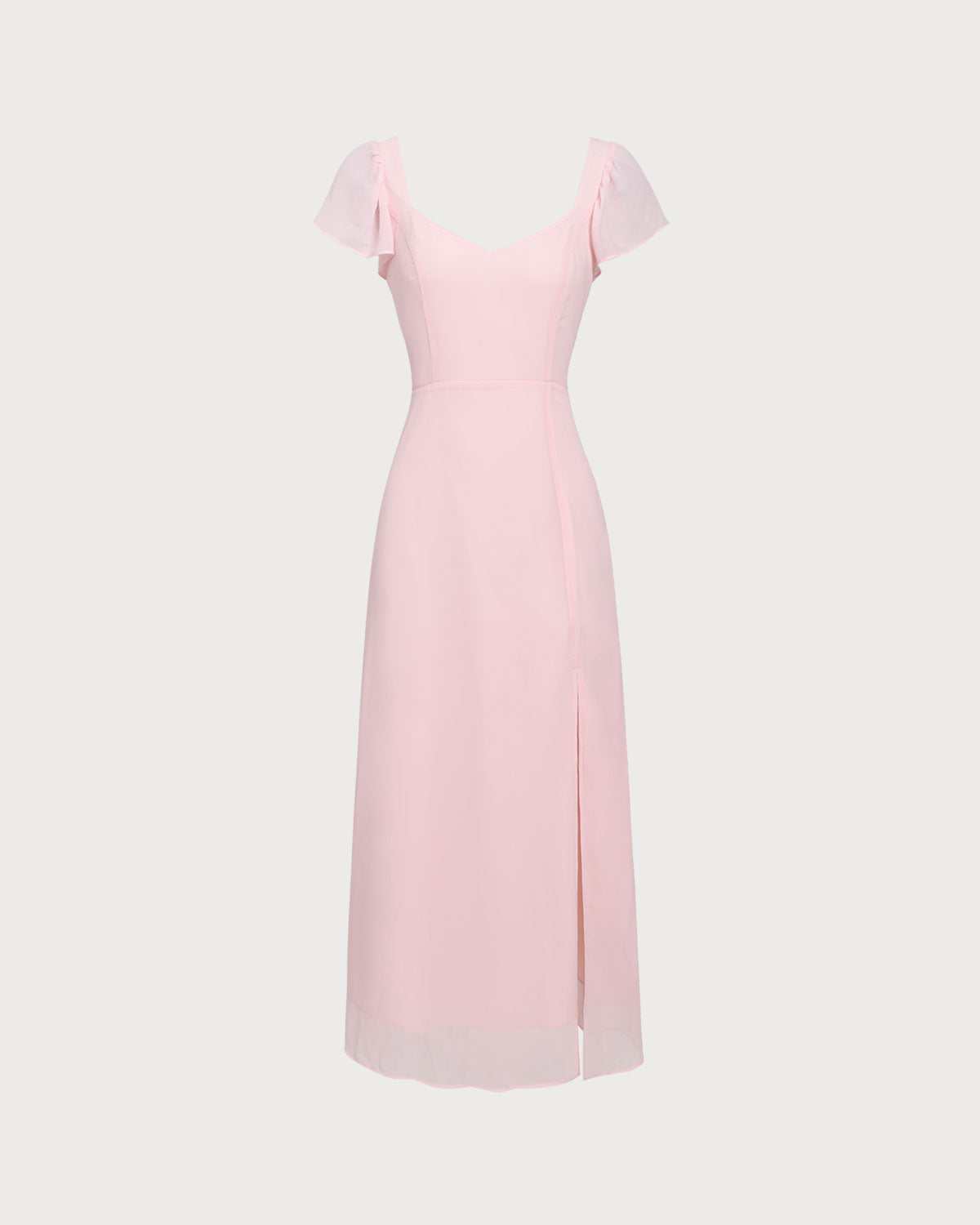 Pink Sweetheart Neck Chiffon Maxi Dress - Threadford