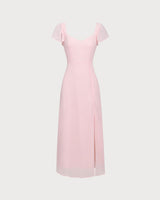 Pink Sweetheart Neck Chiffon Maxi Dress - Threadford