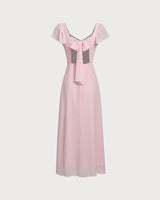 Pink Sweetheart Neck Chiffon Maxi Dress - Threadford