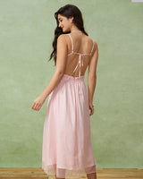 Pink V Neck Backless Slip Midi Dress - Threadford