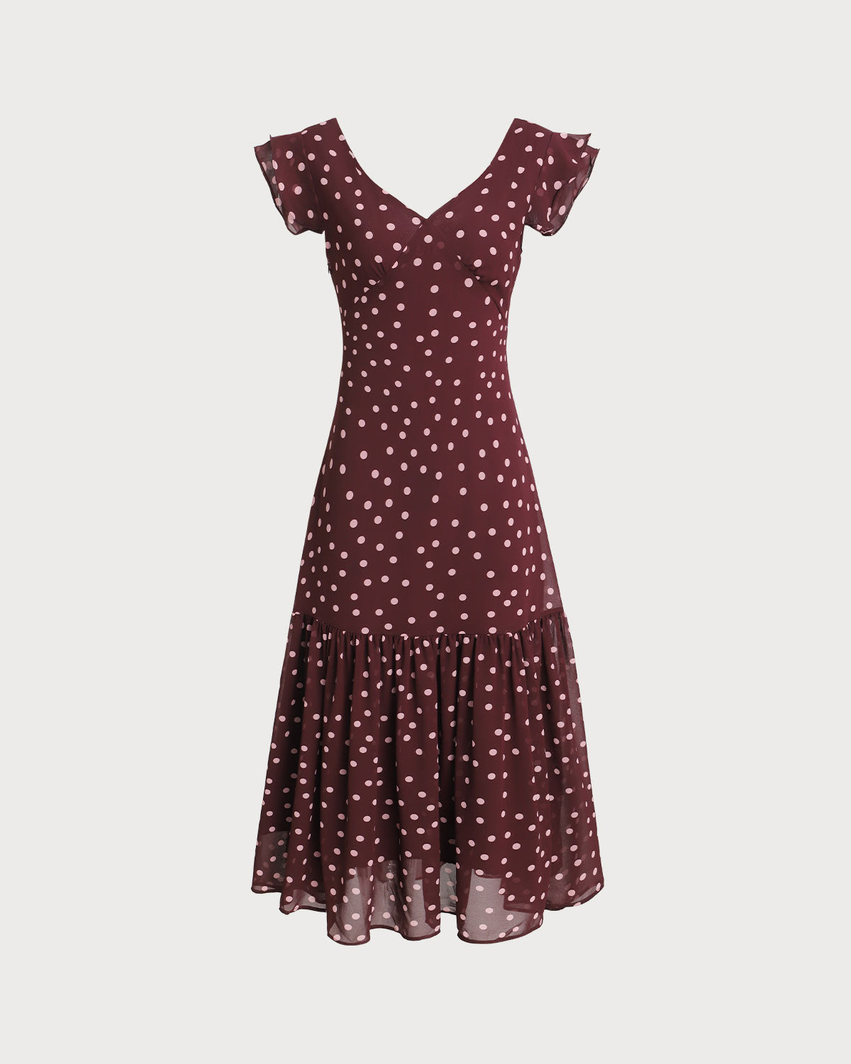 Purple Polka Dot V Neck Maxi Dress - Threadford