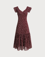 Purple Polka Dot V Neck Maxi Dress - Threadford