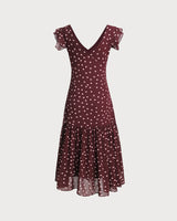 Purple Polka Dot V Neck Maxi Dress - Threadford
