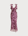 Purple Floral Ruffle Tie Strap Maxi Dress - Threadford