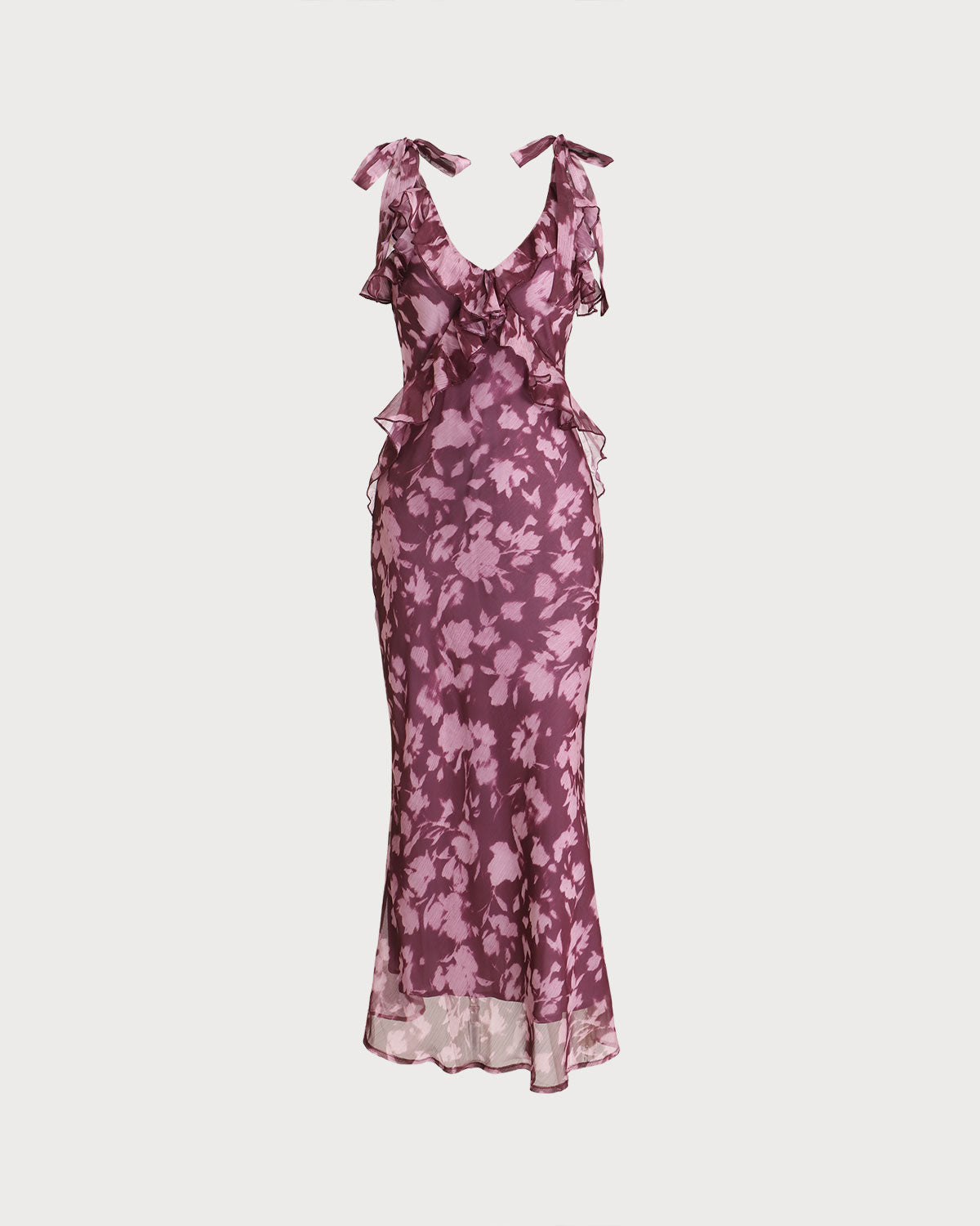 Purple Floral Ruffle Tie Strap Maxi Dress - Threadford