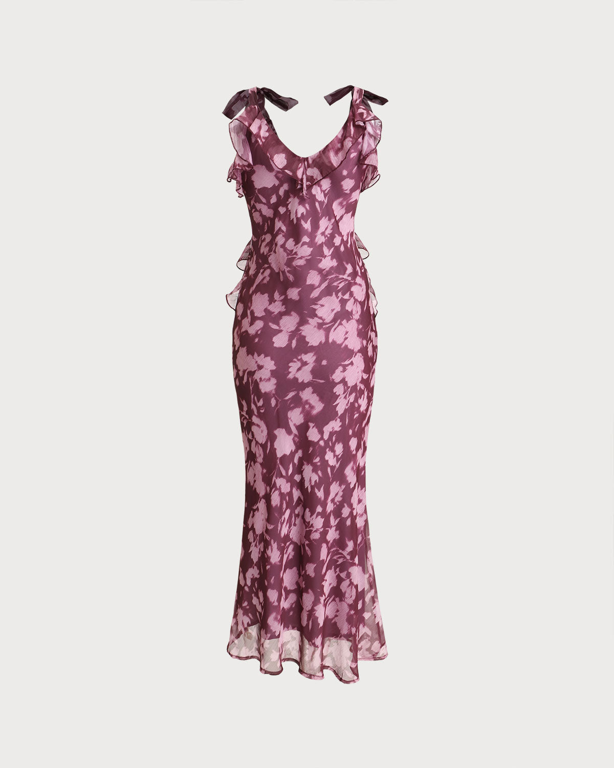 Purple Floral Ruffle Tie Strap Maxi Dress - Threadford