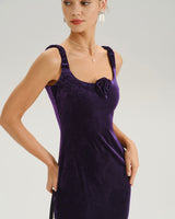 Purple U Neck Bodycon Velvet Maxi Dress - Threadford