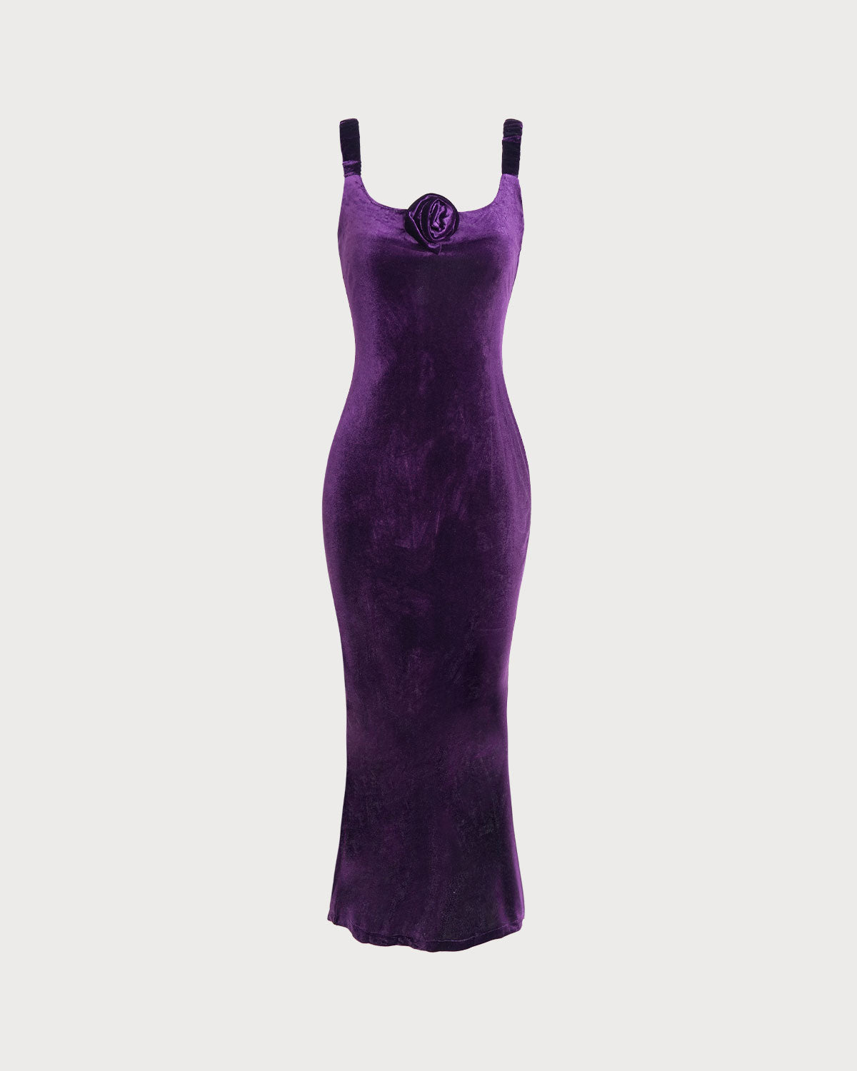 Purple U Neck Bodycon Velvet Maxi Dress - Threadford