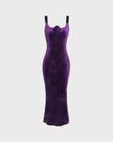 Purple U Neck Bodycon Velvet Maxi Dress - Threadford