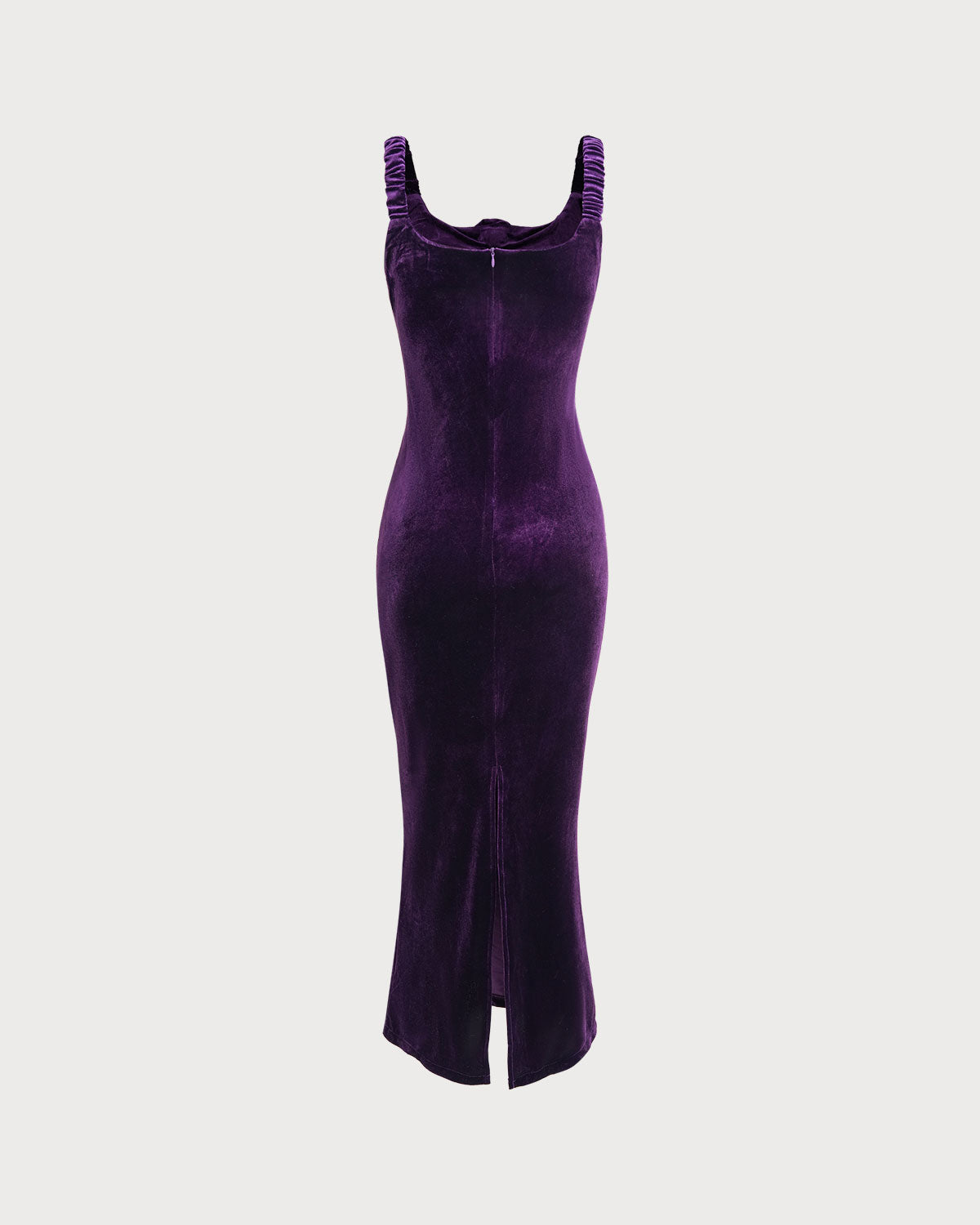 Purple U Neck Bodycon Velvet Maxi Dress - Threadford