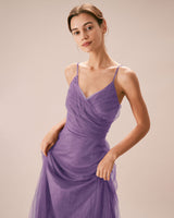 Purple Mesh Wrap Slip Maxi Dress - Threadford