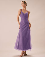 Purple Mesh Wrap Slip Maxi Dress - Threadford