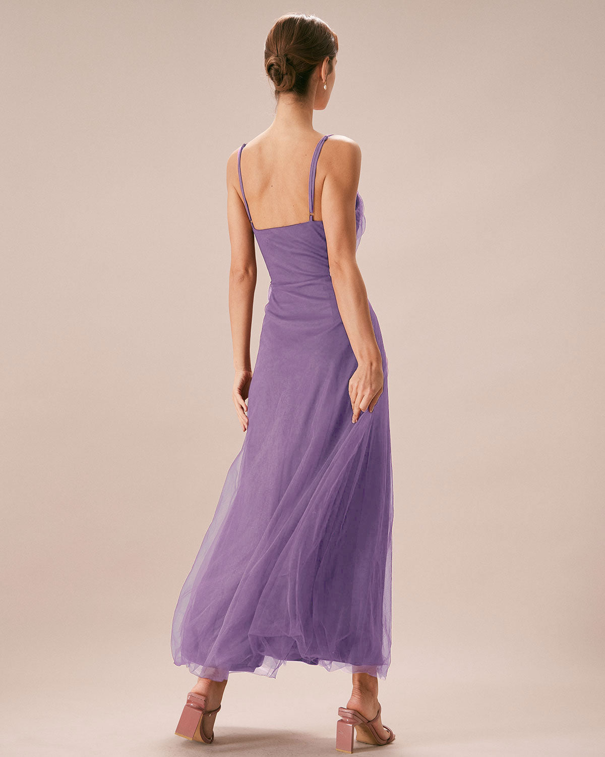 Purple Mesh Wrap Slip Maxi Dress - Threadford