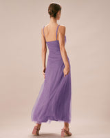 Purple Mesh Wrap Slip Maxi Dress - Threadford