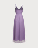 Purple Mesh Wrap Slip Maxi Dress - Threadford
