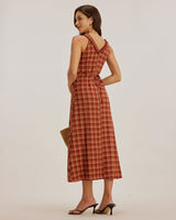 Red Plaid V Neck Slip Maxi Dress - Threadford
