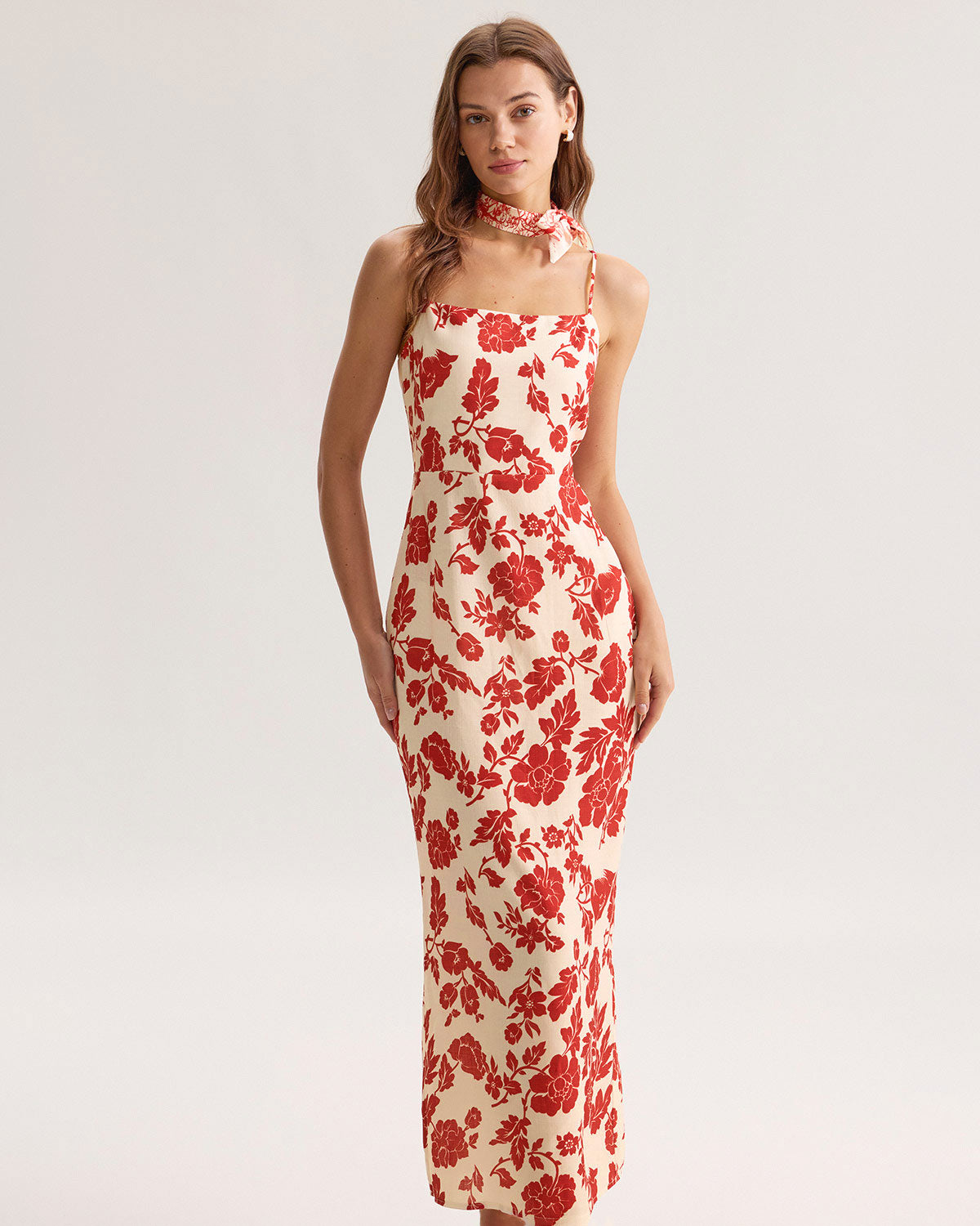 Red Floral Bodycon Slip Maxi Dress - Threadford