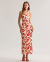 Red Floral Bodycon Slip Maxi Dress - Threadford
