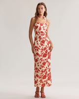 Red Floral Bodycon Slip Maxi Dress - Threadford