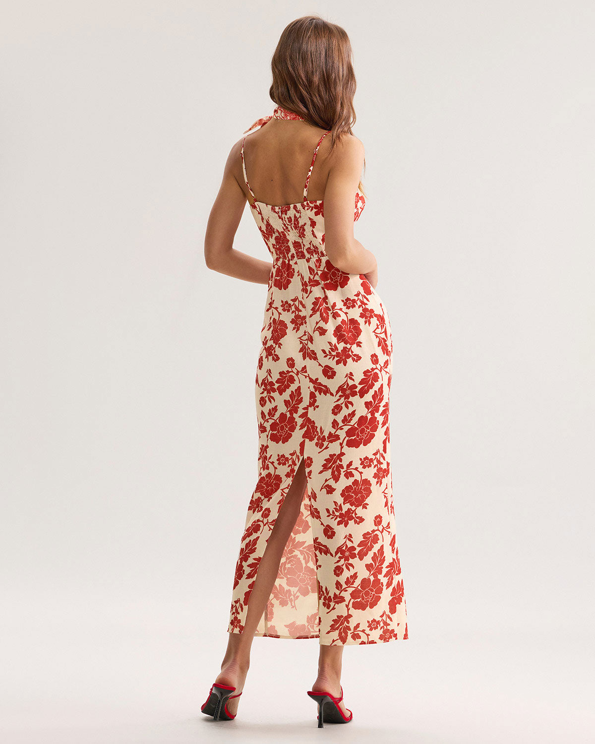 Red Floral Bodycon Slip Maxi Dress - Threadford
