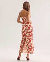 Red Floral Bodycon Slip Maxi Dress - Threadford