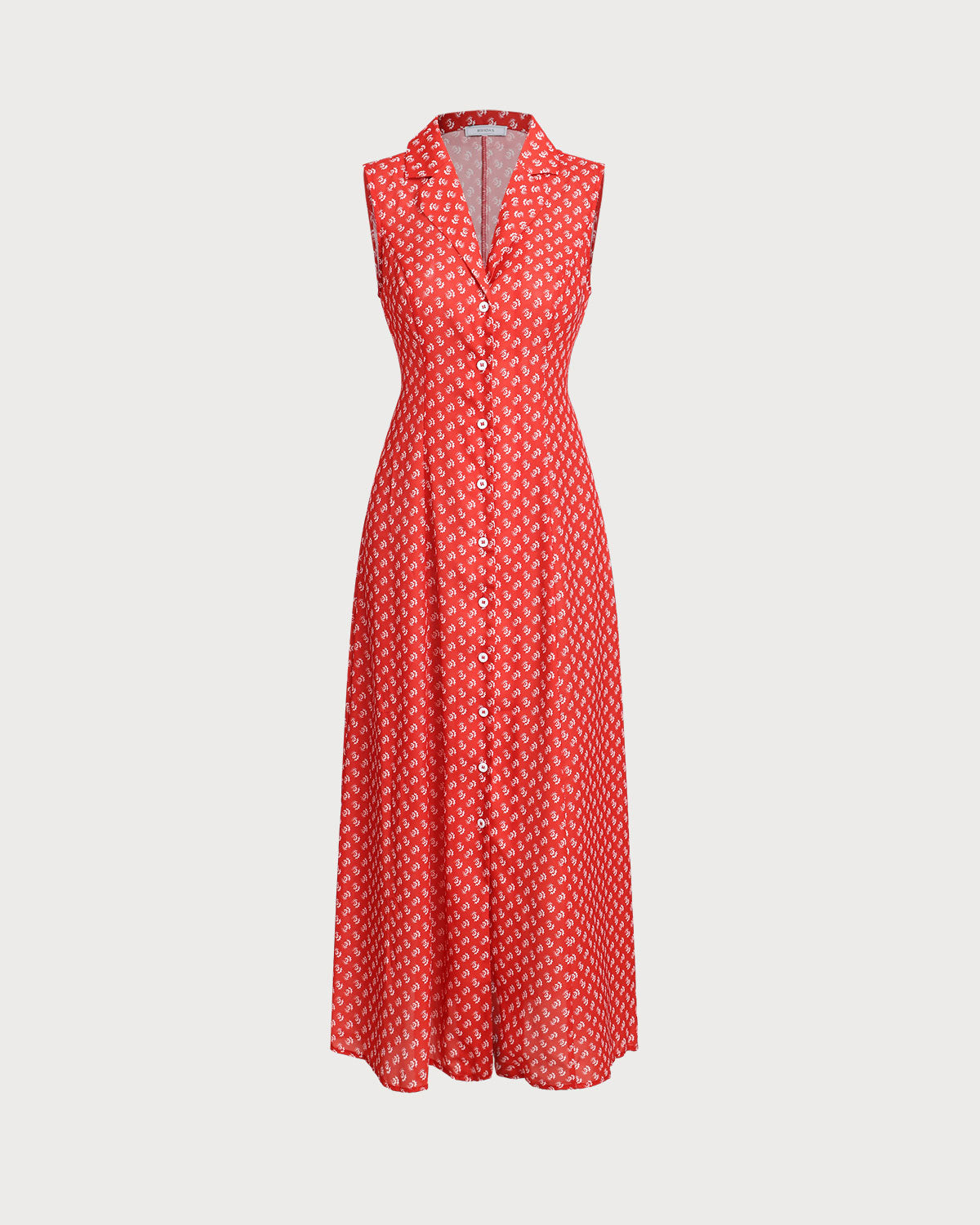 Red Floral Button Sleeveless Maxi Dress - Threadford