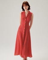 Red Floral Button Sleeveless Maxi Dress - Threadford