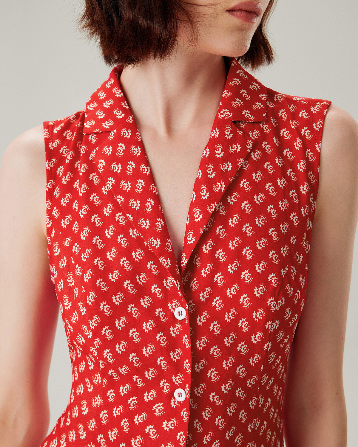 Red Floral Button Sleeveless Maxi Dress - Threadford