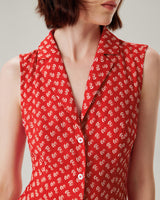 Red Floral Button Sleeveless Maxi Dress - Threadford