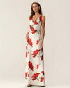 Red Floral Satin Slip Maxi Dress - Threadford