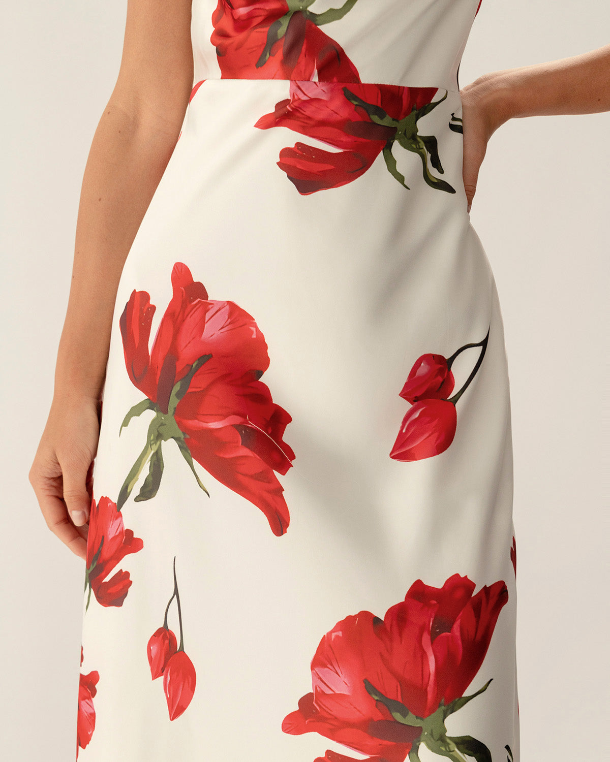 Red Floral Satin Slip Maxi Dress - Threadford