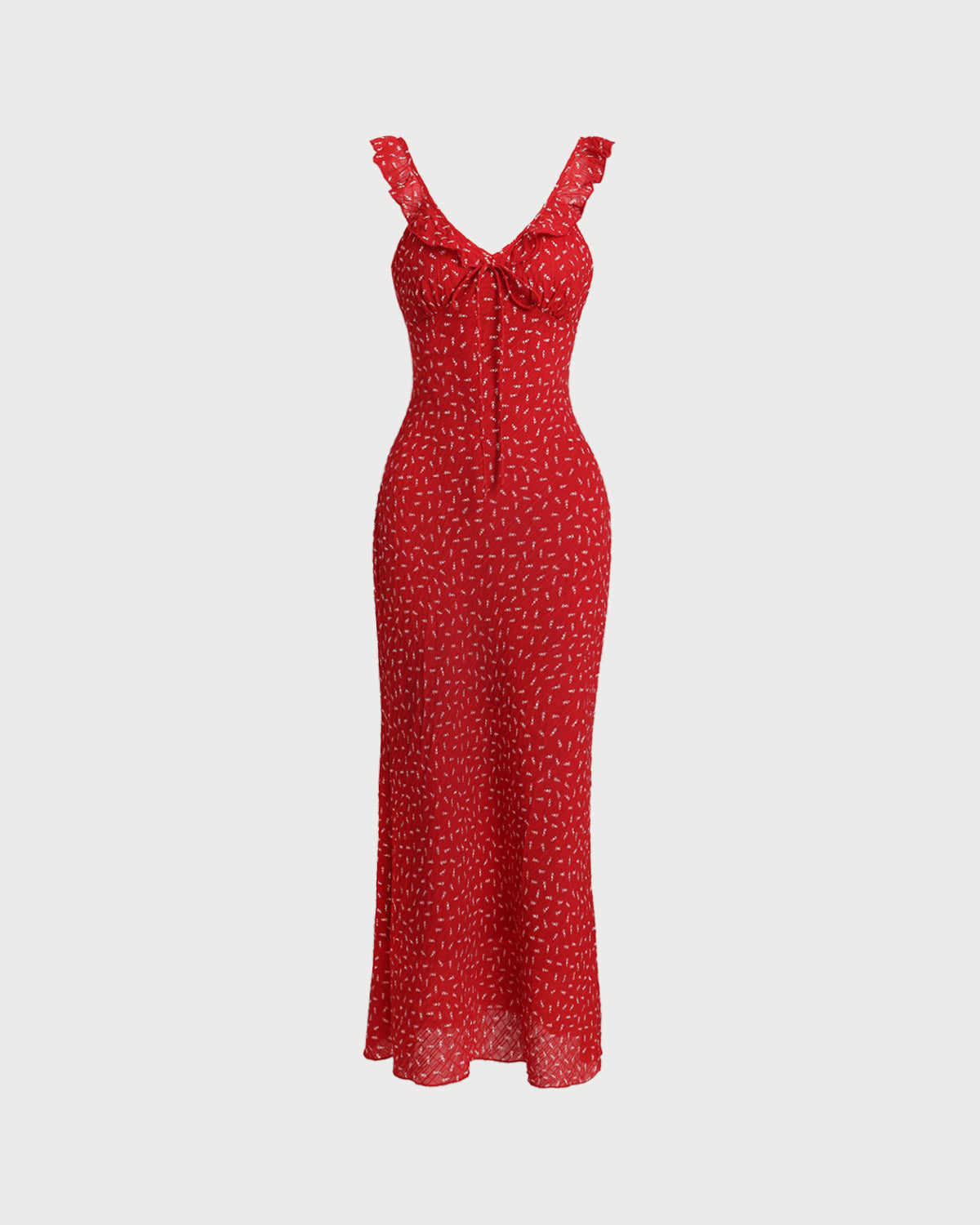 Red Floral V Neck Ruffle Maxi Dress - Threadford