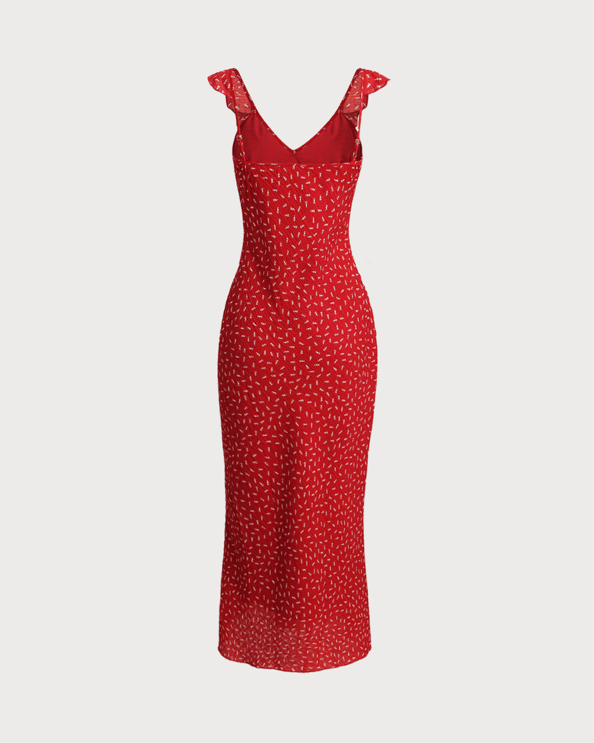 Red Floral V Neck Ruffle Maxi Dress - Threadford