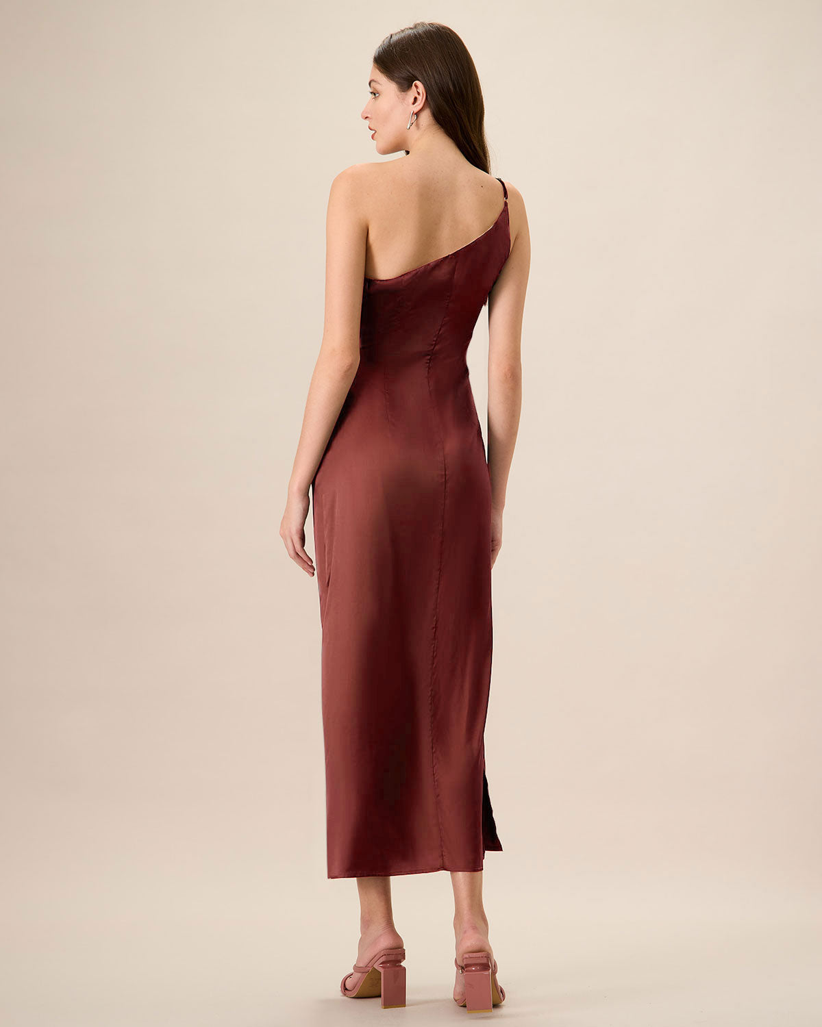 Red One-shoulder Satin Maxi Dress - Threadford