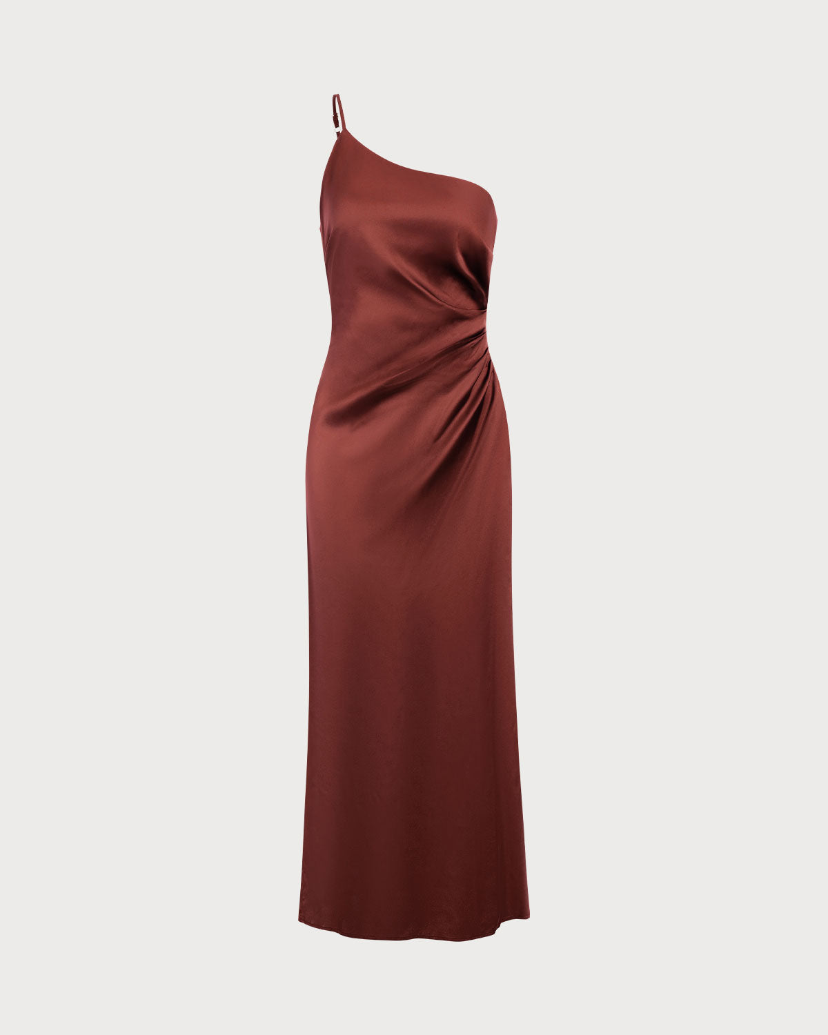 Red One-shoulder Satin Maxi Dress - Threadford