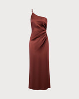 Red One-shoulder Satin Maxi Dress - Threadford